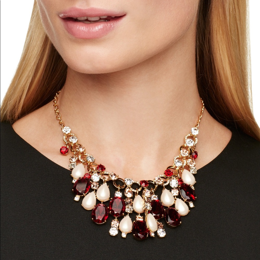 Kate Spade ♠️ , New York, Ruby & Pearl Multi Jeweled Statement Necklace
